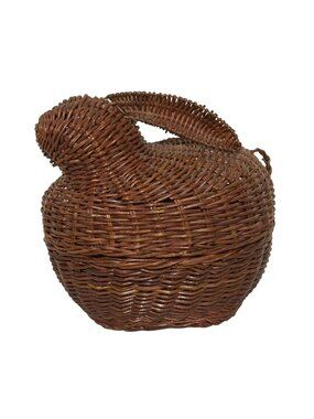 Large Vintage Bunny Rabbit Wicker Basket Lidded Storage